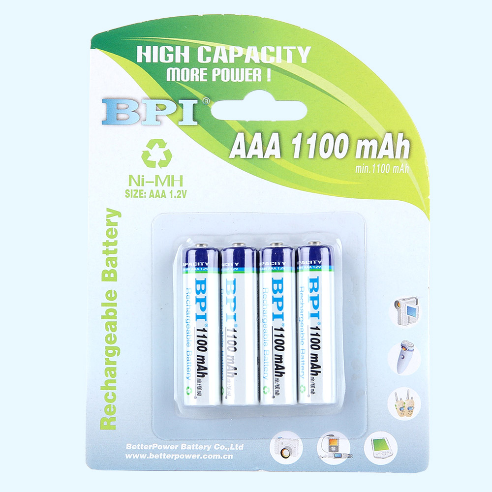 BPI跨境電商用1100mAh 1.2V高容量鎳氫7號(hào)可充電電池低內(nèi)阻AAA電池,用于搖控器、兒童玩具、無限鼠鍵套